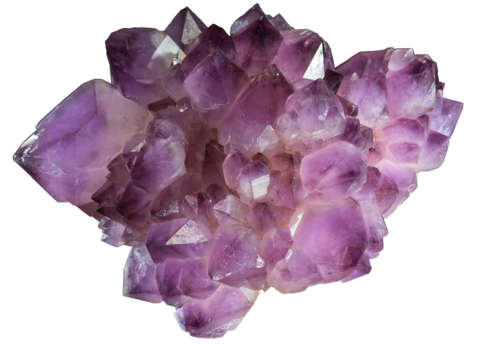 A cutout image of a purple mineral. 