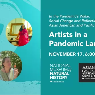 Artists in a Pandemic Landscape, November 17, 6 to 7 PM ET, and circle images of a man and two women