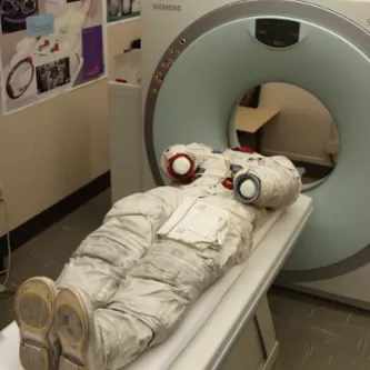 Space suit in CT scanner