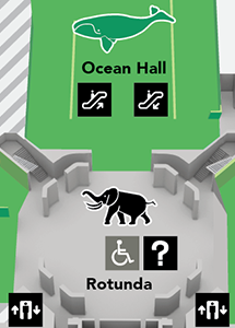 Detail of the museum map showing the Ocean Hall and Rotunda.